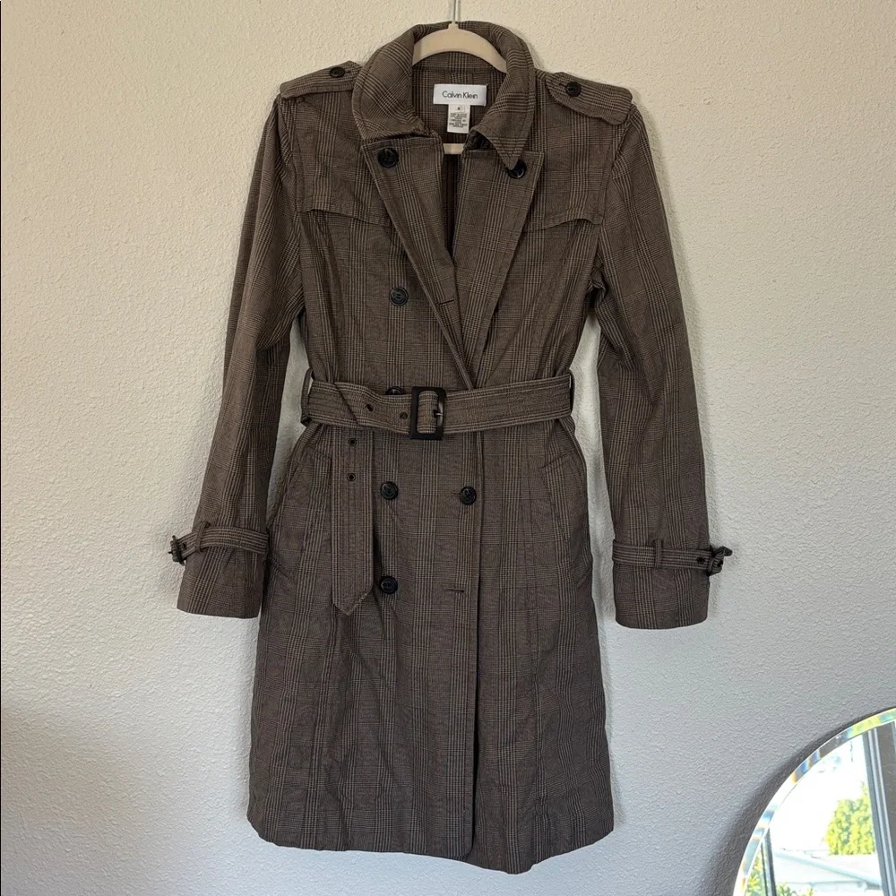 90s dogtooth‎ Trench Coat